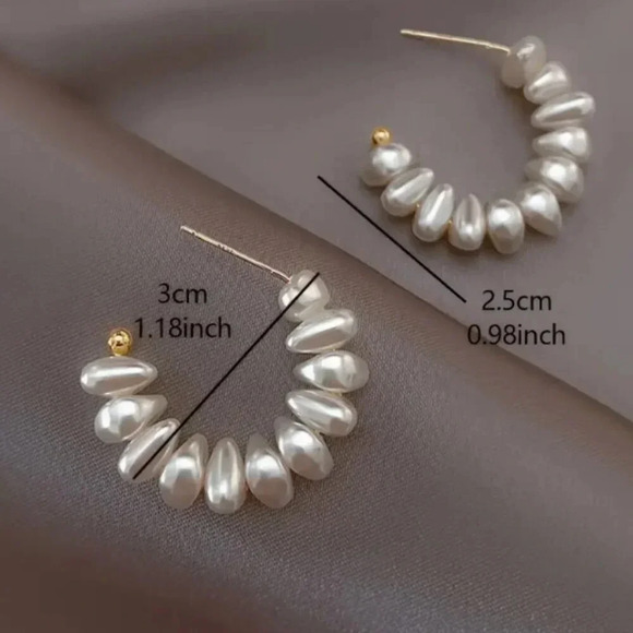 Stacked Faux Pearl Hoop Earring - Gold Plated Findings - NEW - Picture 3 of 3